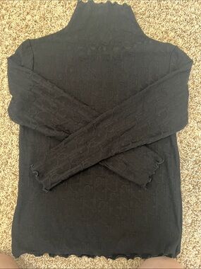 Black Logo-Embossed Mock Neck Top